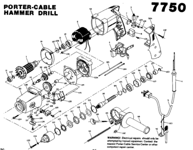 Default Diagram and Parts List for J-7750 Type 1 Porter Cable Hammer Drill